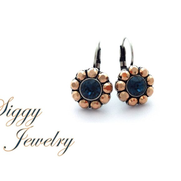 Swarovski Flower Earrings in Montana and Rose Gold - Picture 4 of 7